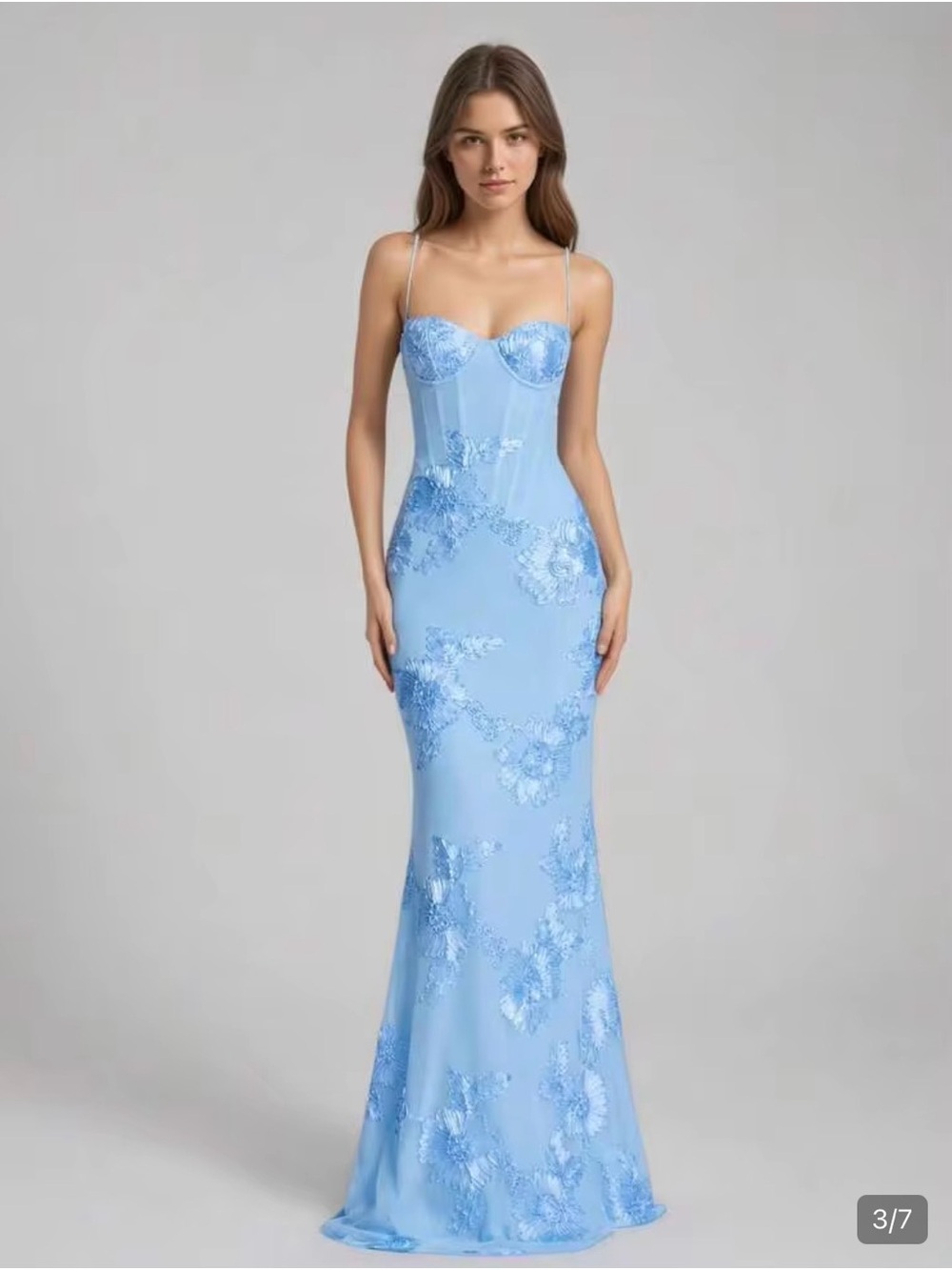 Hello Molly Powder Blue Lace Corset Maxi Dress